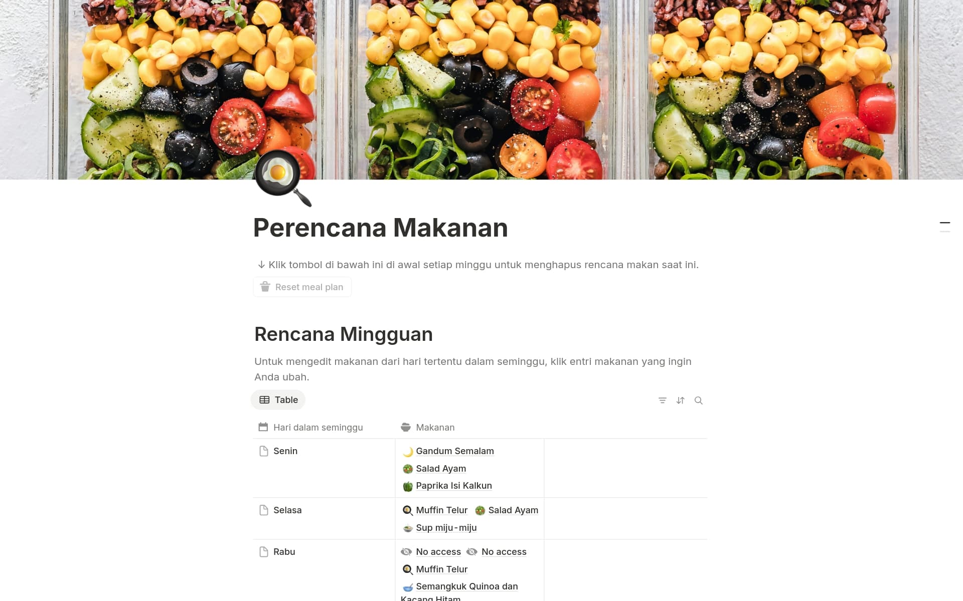 Tangkapan layar koleksi Kotak Resepmu oleh Notion