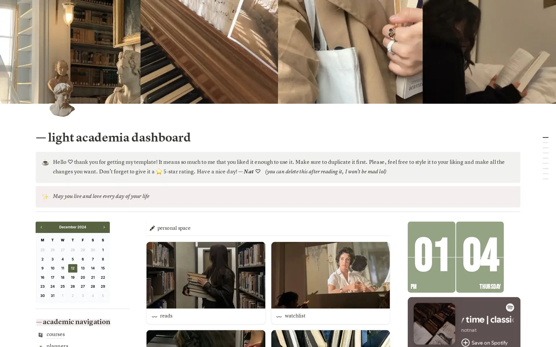 Screenshot of Soft & Chewy Templates for School collection by Notion